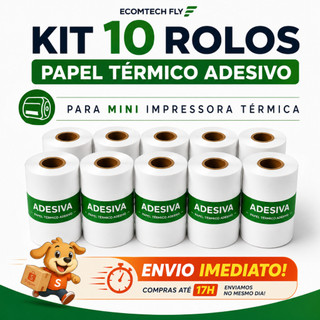 Kit 10 Bobina Autocolante Etiqueta Sem Corte Térmica Adesiva 57x30mm Rolo Mini Impressora Portátil Resistente a água