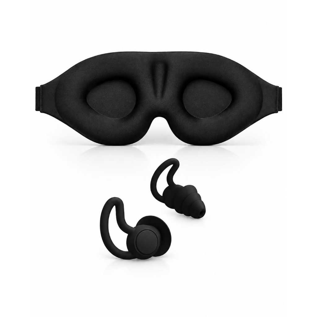 Kit Máscara de Dormir 3D Premium + Protetor Auricular de Silicone para Ouvido Viagens SPA