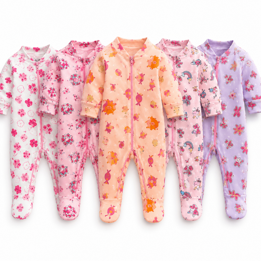 Kit 3 Macacão Estampado Ziper Menina Bebê Algodão Vira Pé Inverno Verao Infantil Macio Macacões