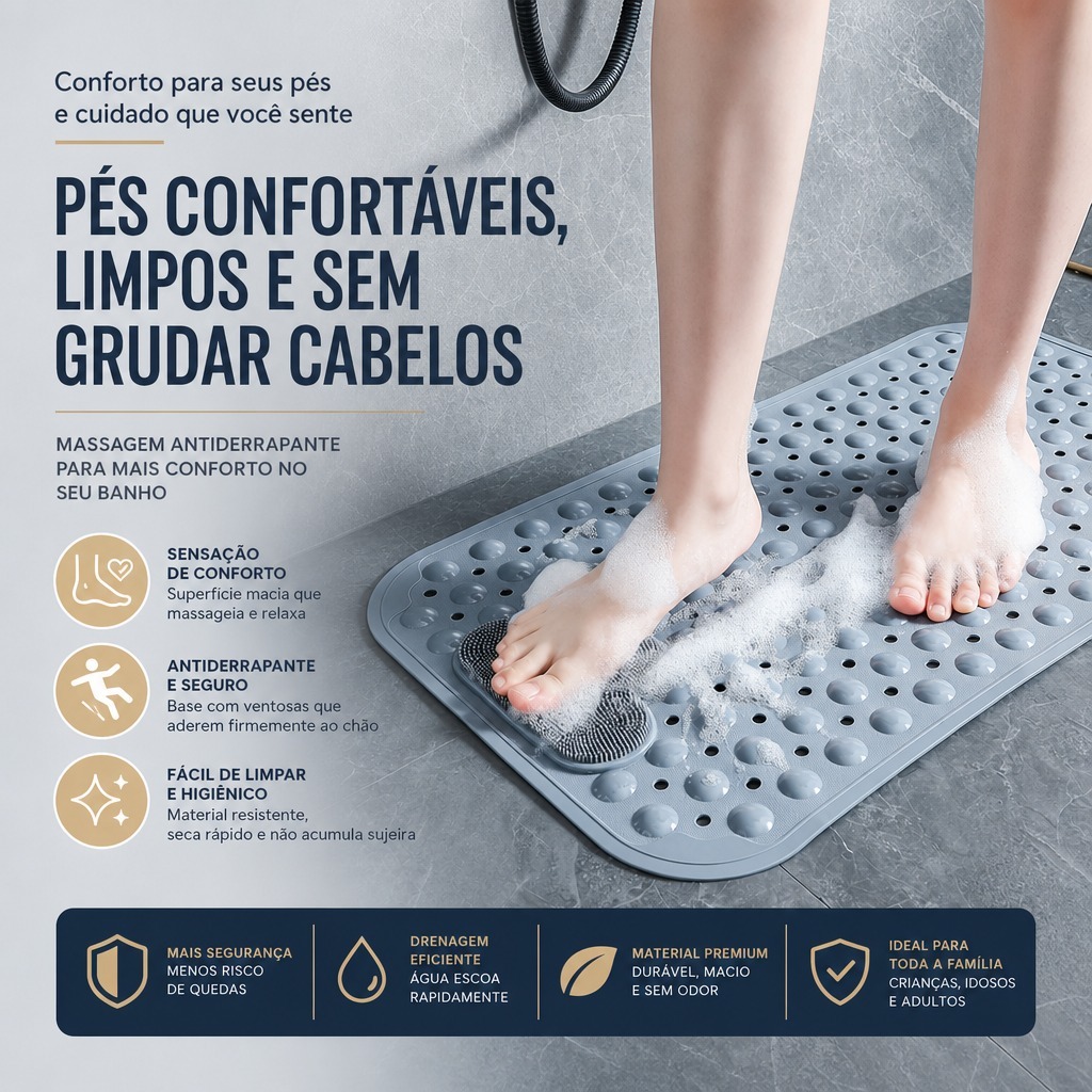 Tapete de Banheiro Antiderrapante com Ventosa Esfoliante Massagem Pé Tapete Infantil
