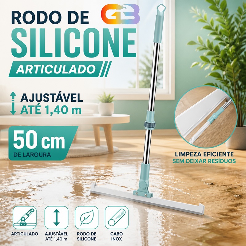 Rodo de Silicone 100cm com Gancho Limpa Pisos e Vidros em Uso Seco e Molhado Ideal para Cozinha SJGT
