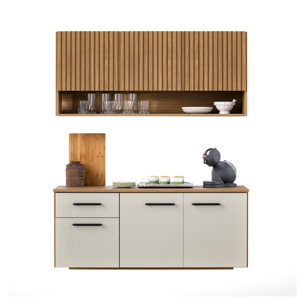 Armário de Cozinha Completo 6 Portas Ripado 3D com Balcão e Aéreo Suspenso Cozinha Compacta Eliza · foto 2