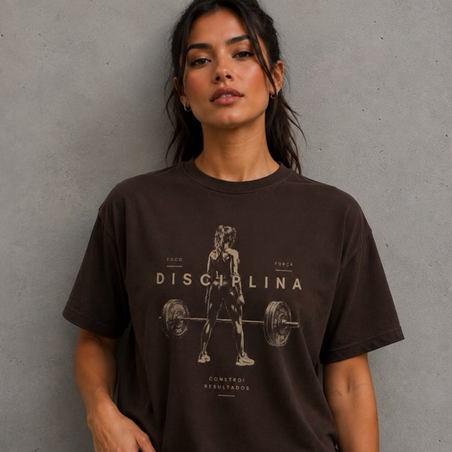 Camiseta Básica Casual Feminina Estampada Academia Disciplina Estilosa Premium Academia Treino Presente