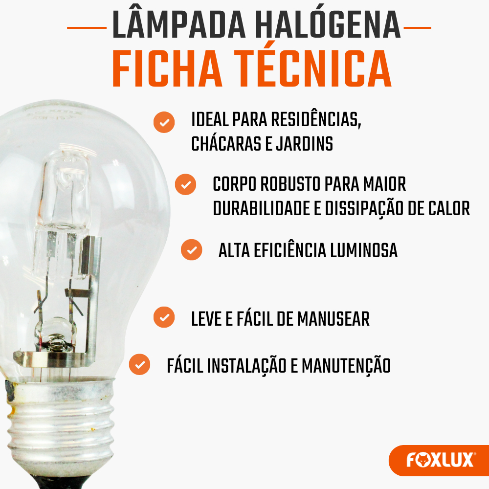 Lâmpada Halógena Foxlux 70W 220V 3000K Branca Quente E27 — imagem 2 de 2