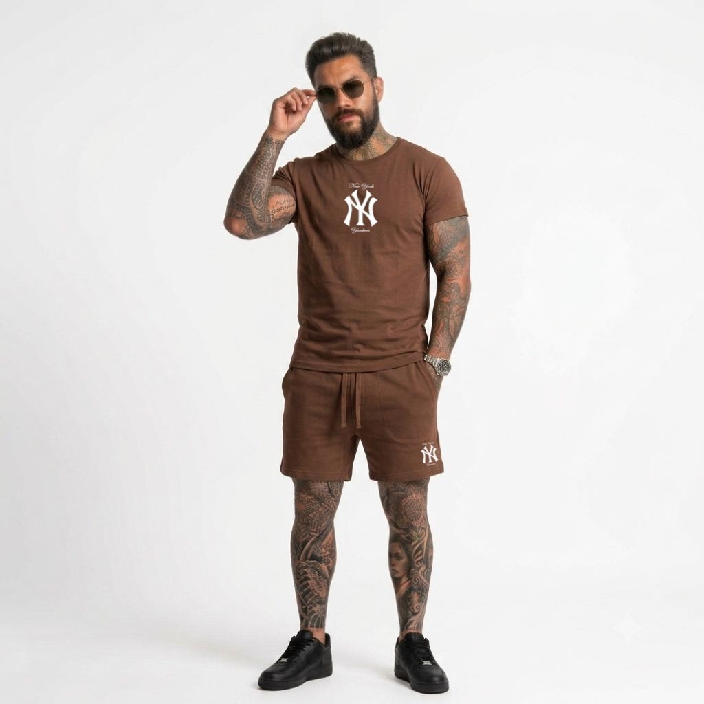 Conjunto Masculino Streetwear Camiseta Gola Redonda e Bermuda Com Bolso Confortável Estiloso Cb-510
