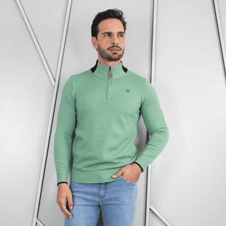 Suéter Masculino Com Zíper Gola Alta Manga Longa Inverno Quente Casual Tricot Elegante Confortável