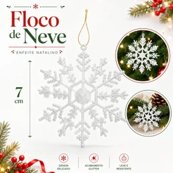 Floco De Neve Pendente 10 e 20 Unidades Enfeite Natal Arvore Completa 7cm Enfeites Luxo