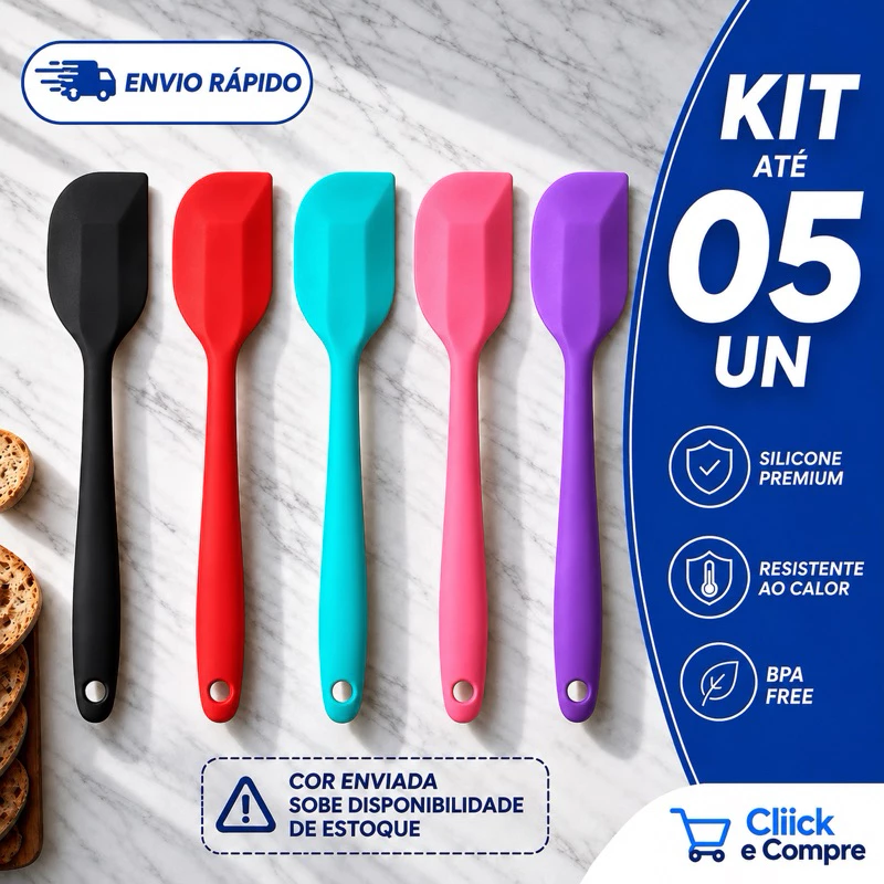 Kit 5 Espátulas Multiuso Silicone 27cm Utensílio de Cozinha Profissional Cozinha Doméstica