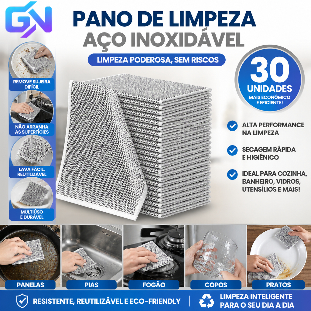 Kit 30 Panos de Limpeza Cozinha Fogão Reutilizável Toalha de Louça Panos Domésticos Lavagem de Aço Inox