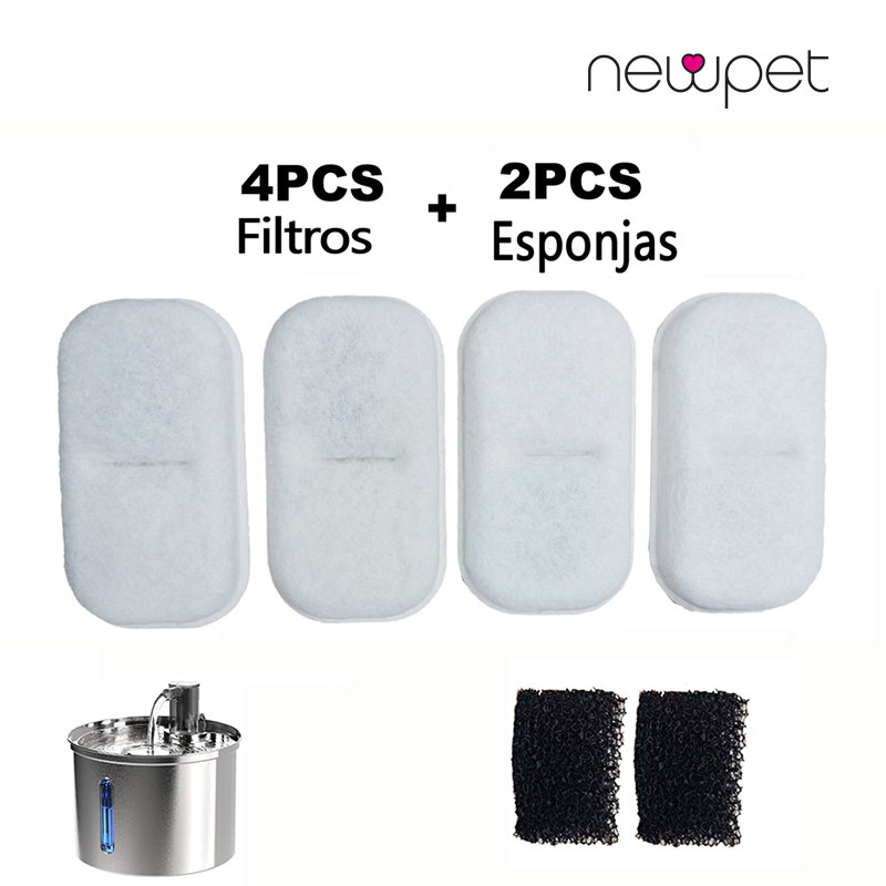(Em estoque) Newpet Kit 6 Peças De Filtração Tripla Pet Para Filtro De Fonte De Gato Forma aços inoxidáveis