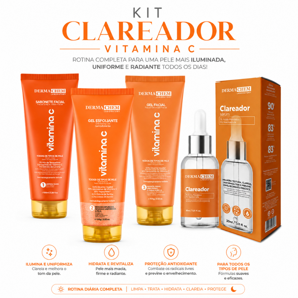 Kit clareador vitamina c skincare limpeza de pele