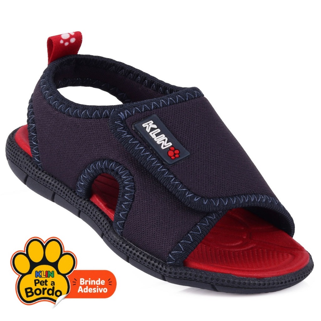 Sandália Papete Infantil Klin Tic Tac Azul Marinho e Vermelho – Anatômica