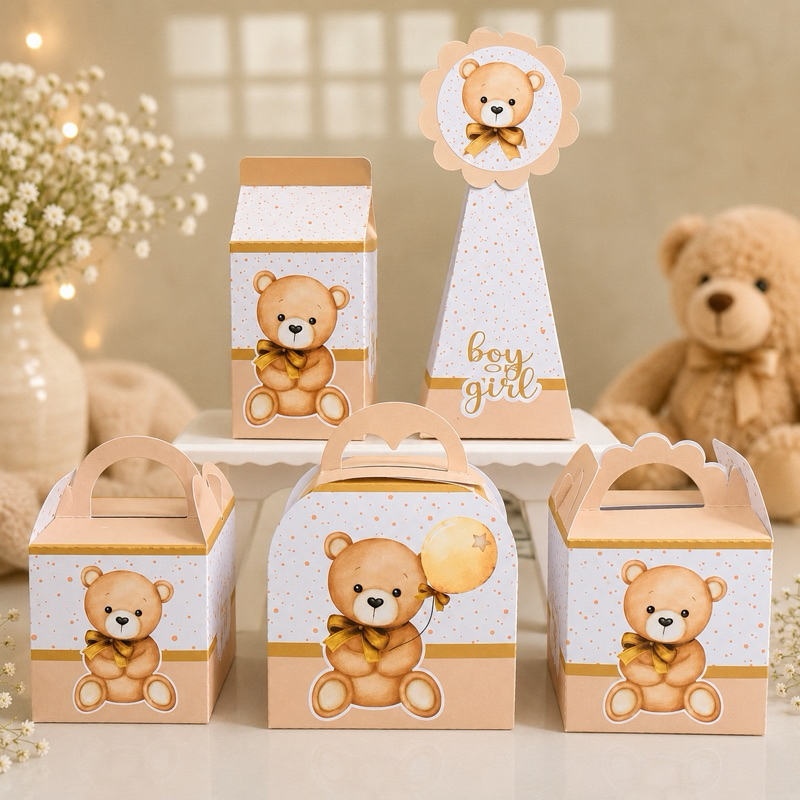 Kit Festa Ursinho Marrom  neutro| Lembrancinhas caixinhas chá revelação festa infantil | ENVIO RÁPIDO