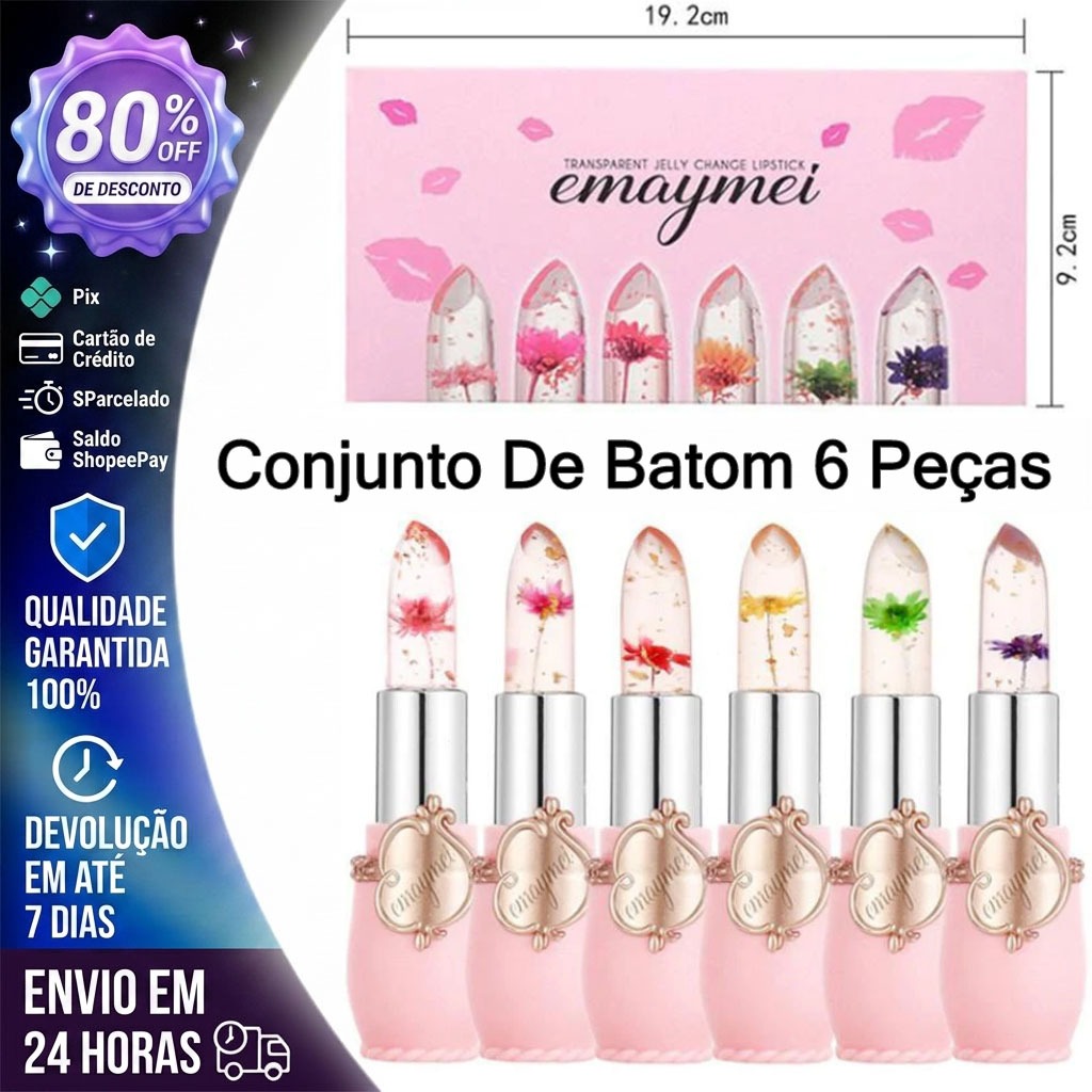 Conjunto De Batom 6 Peças/Hidratante Com Flor De Cristal Transparente/Mudança De Cor De Longa Duração 4RDY