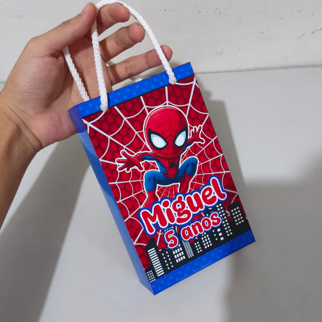 (DESMONTADA) Sacolinha surpresa personalizada Homem Aranha Baby Cute Bebê 15X9X4, bolsinha, lembrancinha, aniversário