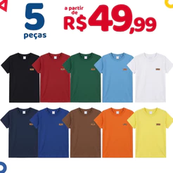 Kit 5 Camisetas Sortidas Manga Curta Menino Básicas Verão Infantil 1 ao 14