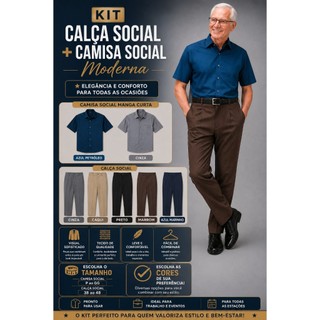 Kit Masculino Completo Camisa Social Manga Curta + Calça Social Moderna