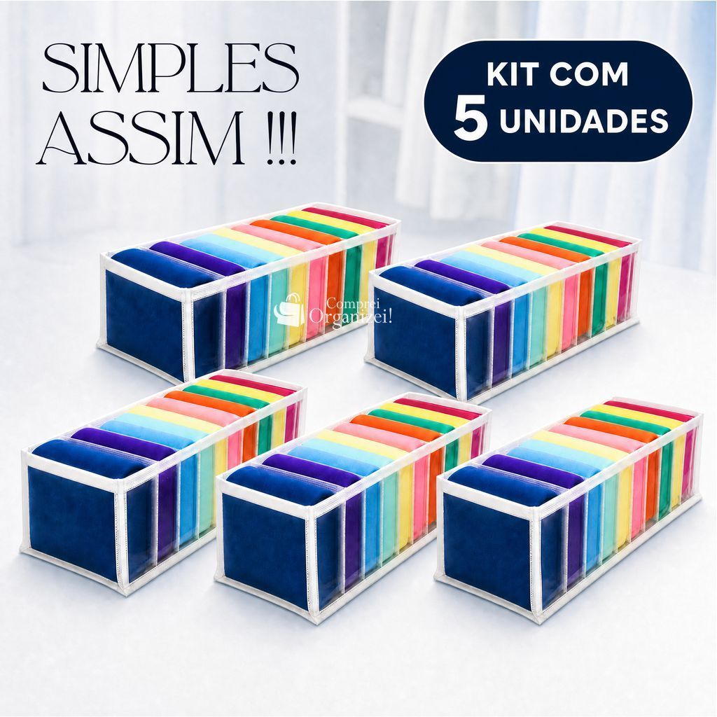 Kit 5 Colmeias organizadoras de gavetas PP I P I M I G com 10 divisórias. Organizador Reforçado.