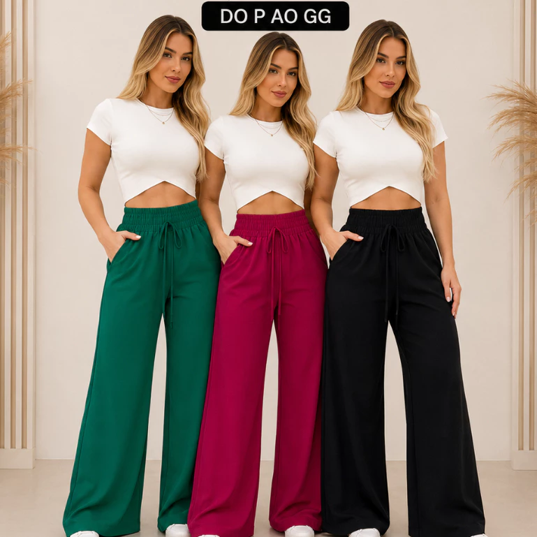 Calça Pantalona Feminina Tecido Duna com elastico na cintura calça flare folgadinha