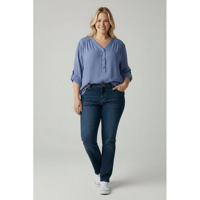 Blusa Feminina Plus Size Manga 3/4 Viscolinho Soltinha Confortável Elegante Trabalho