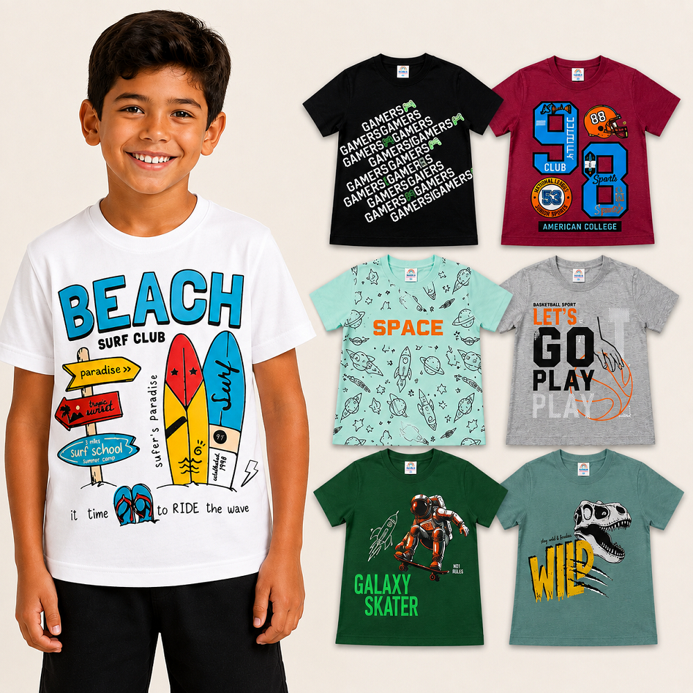 Kit Camiseta Infantil Menino 100% Algodão | Camisa Infantil e Juvenil Masculina Confortável