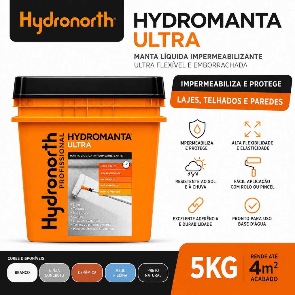 Manta Líquida Hydromanta Ultra 5kg Hydronorth Impermeabilizante para Lajes e Telhados