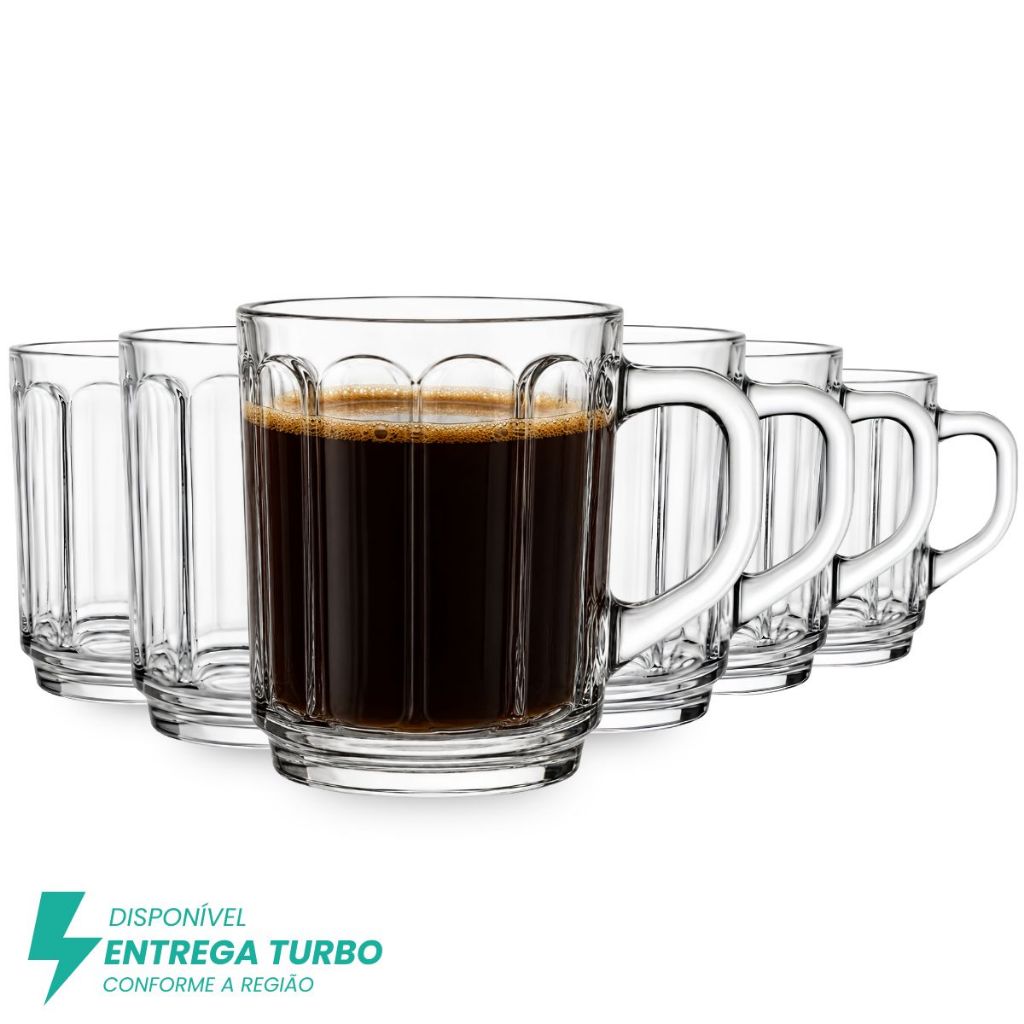 Jogo De Canecas Em Vidro 245ml Kit Xícaras Para Chá Café e Leite