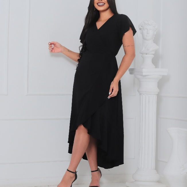 Vestido Envelope Poa Traspassado De Amarração Com Estampa Soltinho