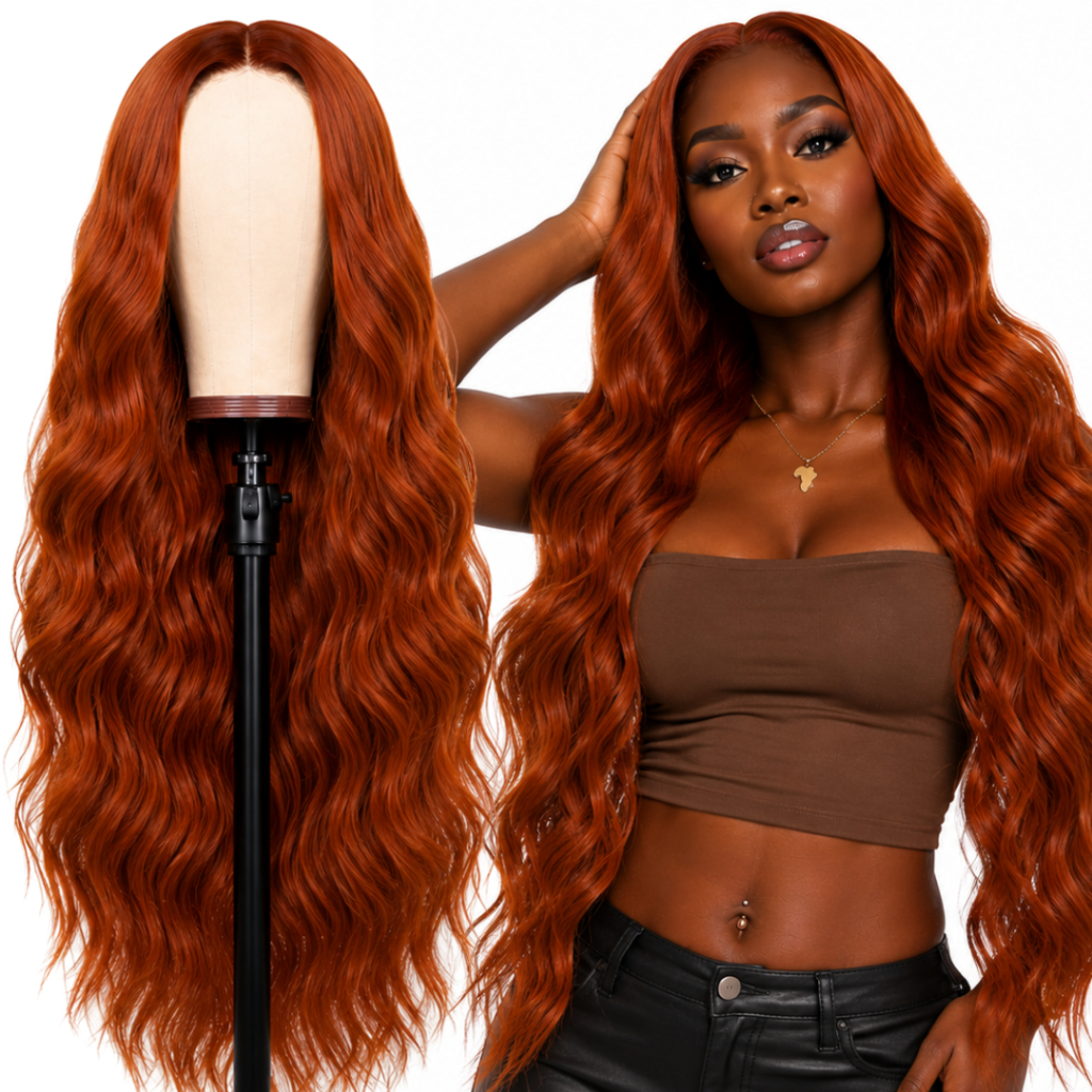 Peruca Wig Lace Ruiva Ondulada Fibra Orgânica Premium
