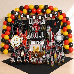 Kit Festa Aniversário Rock and Roll Música Personalizado 78 Itens Decoração Completa Lembrancinhas