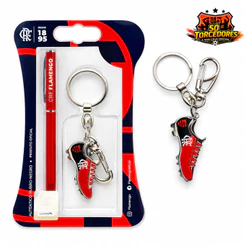 KIT CANETA E CHAVEIRO CHUTEIRA FLAMENGO OFICIAL