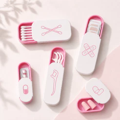 Kit Viagem 5 Estojos Porta Curativos Cotonetes Fio Dental Comprimidos Protetor Auricular Organizador