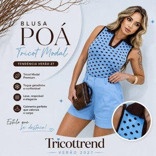 Blusa Regata Modal Gola Polo Feminina Poá Tricot Modal Premium Tricô Fresquinho Versátil e Estiloso