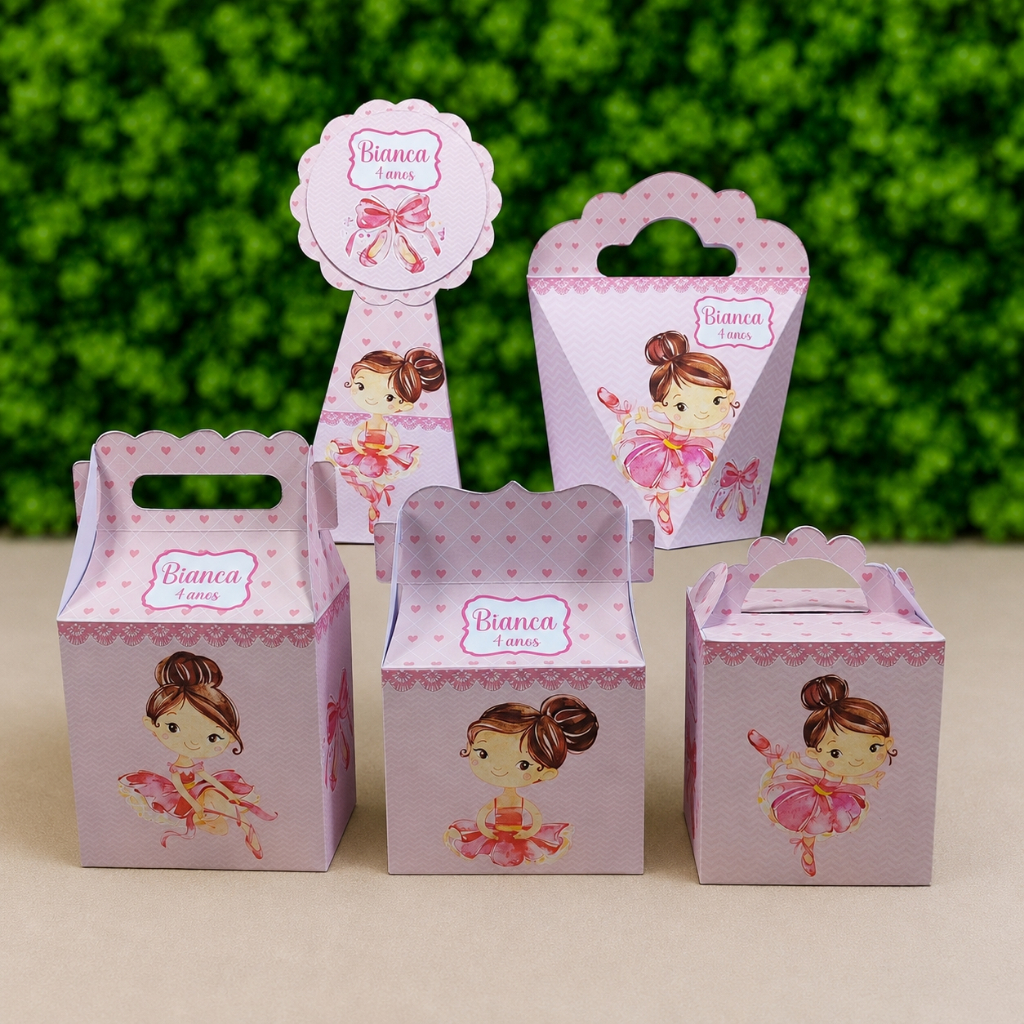 Kit Caixinhas Personalizadas Bailarinas 2 Lembrancinha Festa Aniversário Infantil Desmontado