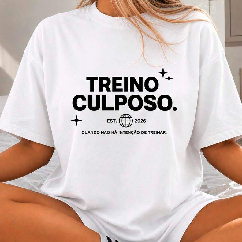 Camiseta Oversized Feminina Estampada Treino Culposo 100% Algodão Academia Gym Lançamento