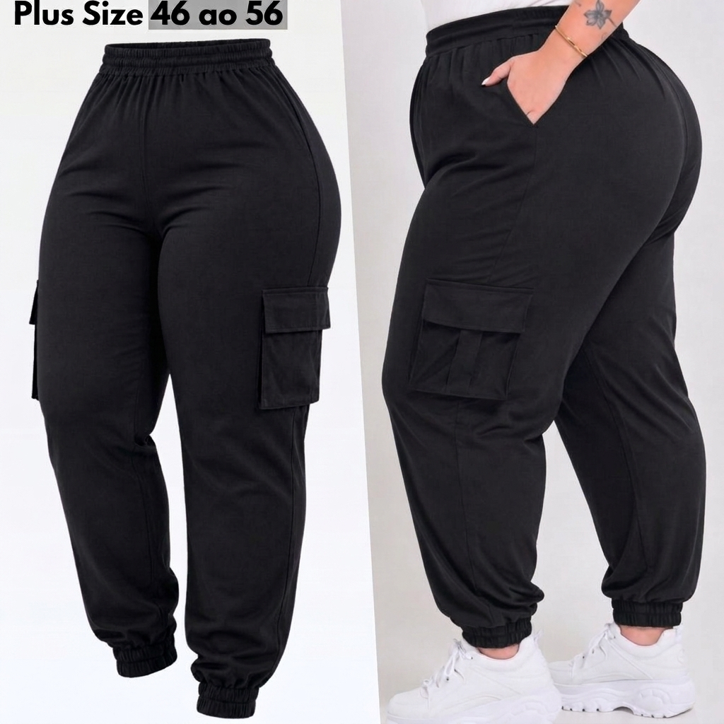Calça Plus Size Feminina Calca Jogger Cargo Plus Size Cintura Alta Calsa Alfaiataria Skinny Básica Com Bolso 46 ao 56
