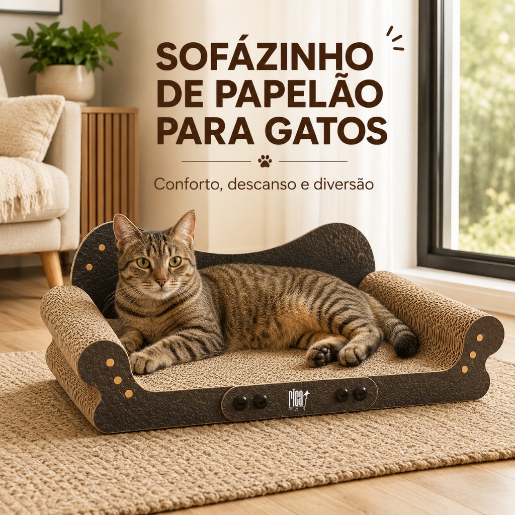 Cama para Gatos de Papelão Sofazinho Ecológico Arranhador Aranhar Sofá Moderno Poltrona