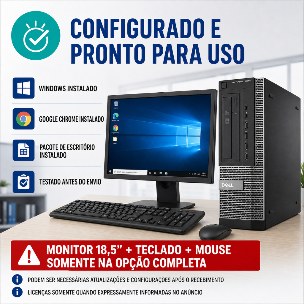 Computador Dell Usado - OptiPlex 7010 9010 DT Core i5 8GB SSD 120GB com Monitor Opcional