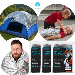 Kit Cobertor  Alumínio  Térmico Camping Manta Termica Acampamento Montanha  Aluminizado Acampar