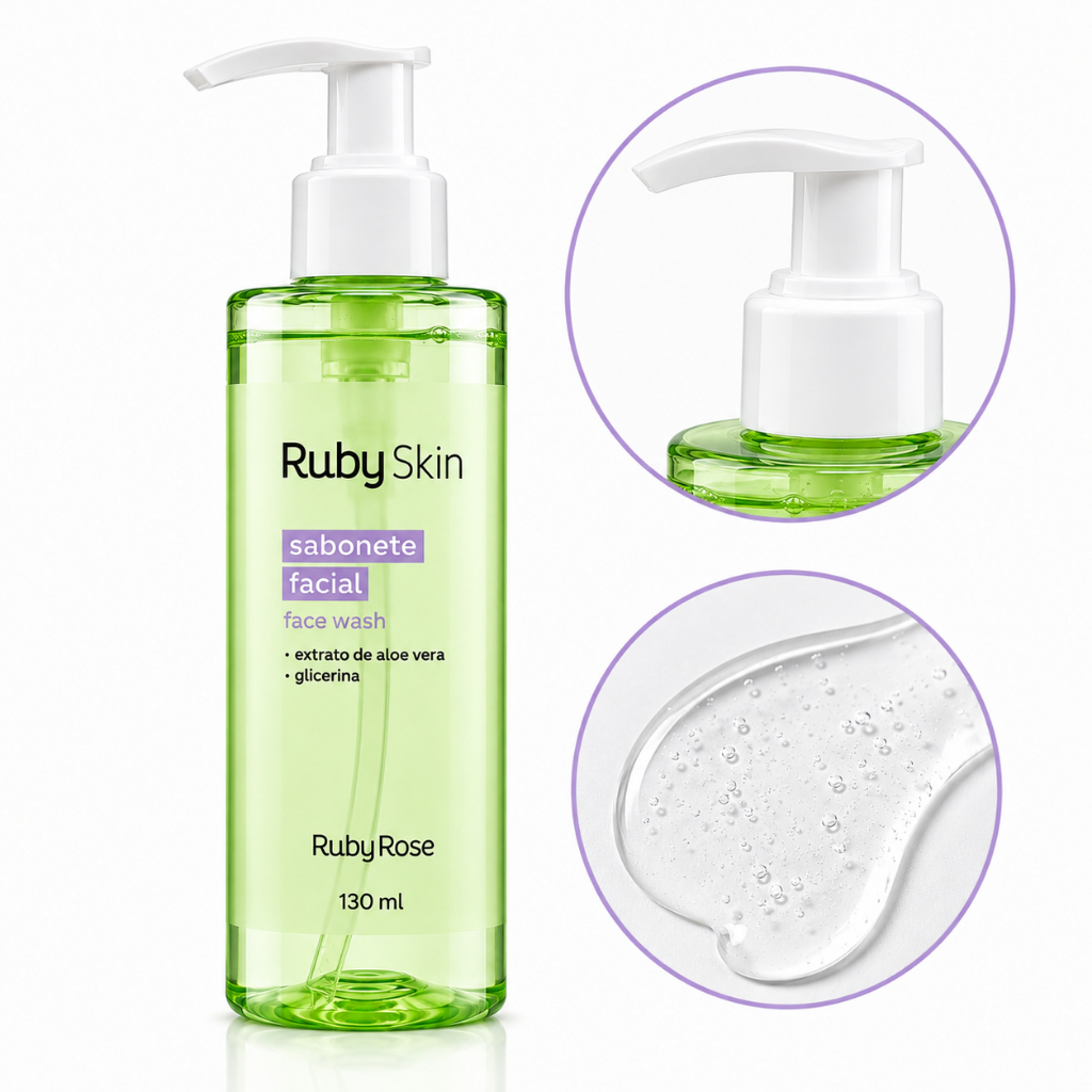 Sabonete Facial Ruby Rose Ruby Skin 190ml com Aloe Vera e Glicerina Limpeza Suave