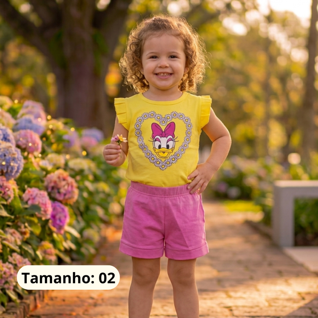 Conjunto Infantil menina 1 ano 2 anos short + blusa / blusa + saia / Blusa + calça barato verão algodão roupa menina