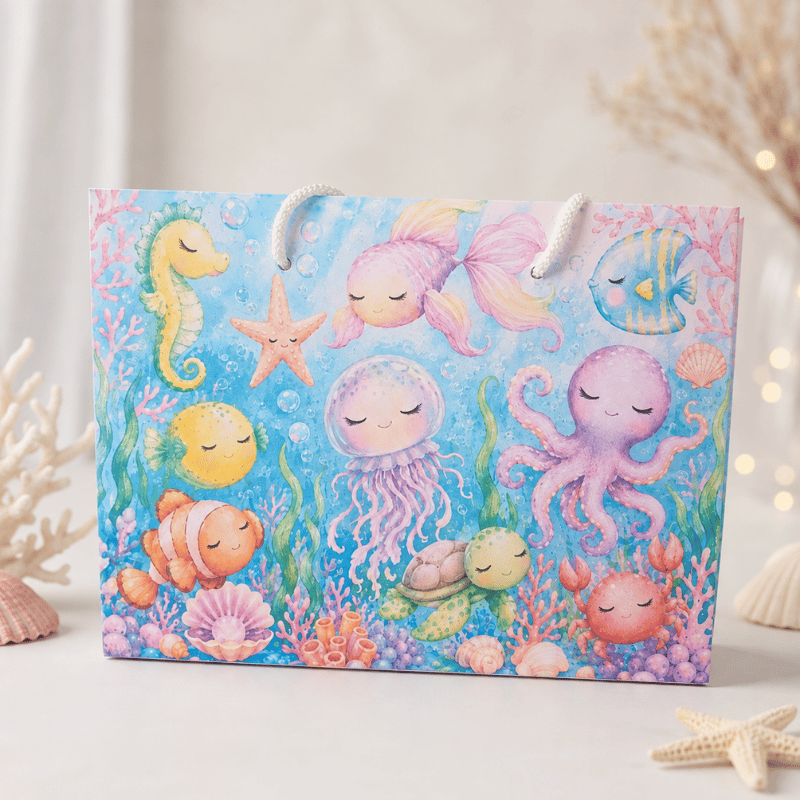 ENVIO RÁPIDO - Sacolinha Personalizada Fundo do Mar Menina | Sacolinha Festa Fundo do Mar | Lembrancinha Aniversário