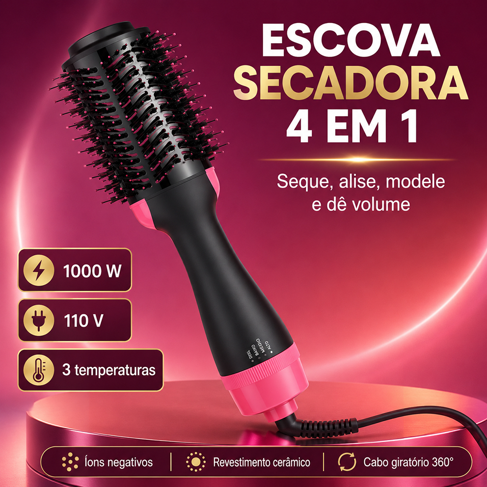 ✈️Envio Rápido｜Escova de Ar Quente 4‑em‑1, Secador, Modelador e Alisador Capilar