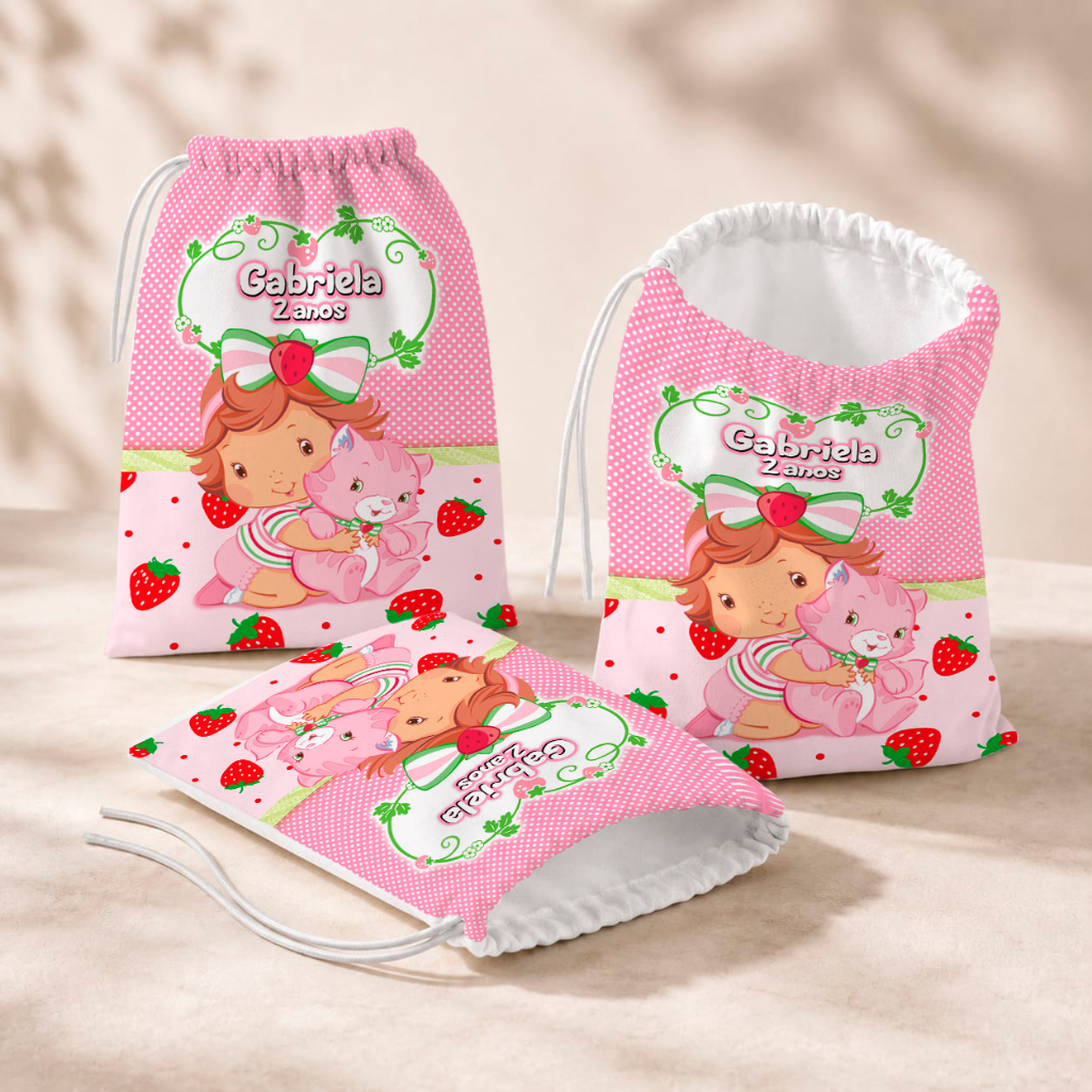 20 Sacolinhas Personalizada Festa Infantil 18x26 Aniversário Lembrancinha Moranguinho Baby M1