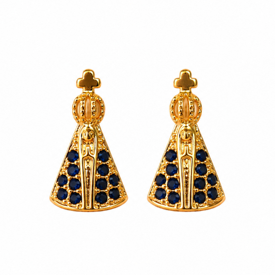 Brinco Nossa Senhora Aparecida Zircônia Folheado Ouro 18K
