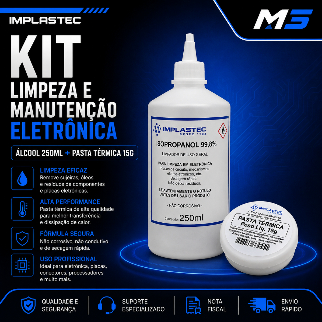 Kit Álcool Isopropílico 250ml + Pasta Térmica 15g Implastec PC Notebook Eletrônicos