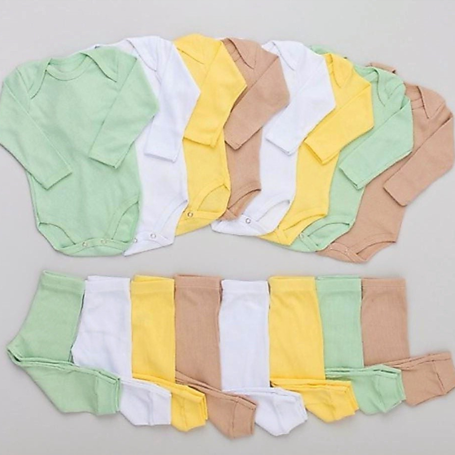 Kit 6 Peças Body e Calça Canelado Bebê Sortidas 100% Algodão 3 Body e 3 Calças Antialérgico