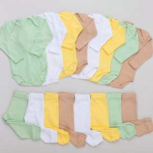 Kit 6 Peças Body e Calça Canelado Bebê Sortidas 100% Algodão 3 Body e 3 Calças Antialérgico