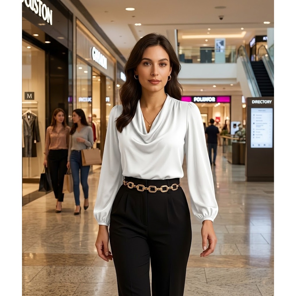 BLUSA ELEGANTE MANGA LONGA GOLA BOBA FABRICA PROPIA CONFECIONADO EN TECIDO POLIAMIDA