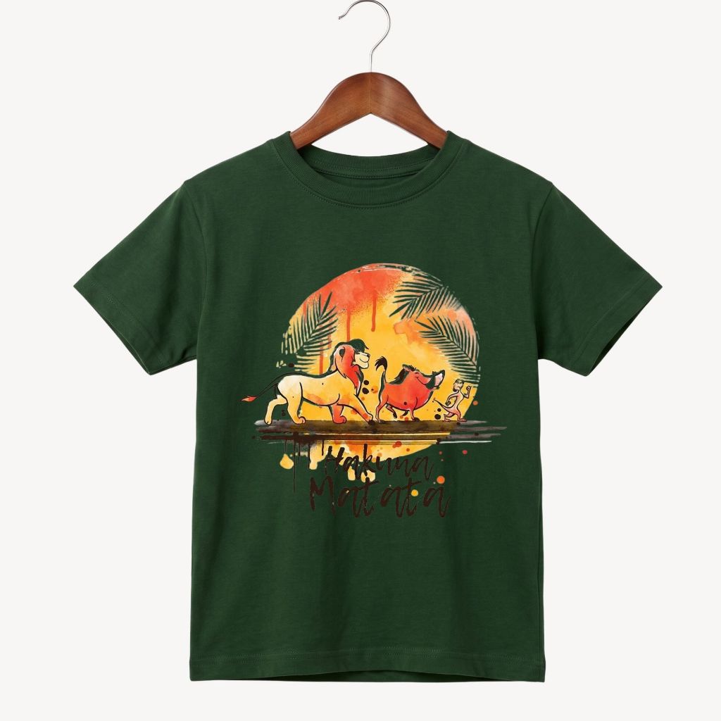 Camiseta Infantil Menino Menina Estampa Rei Leão Simba Timão Pumba Hakuna Matata Aquarela